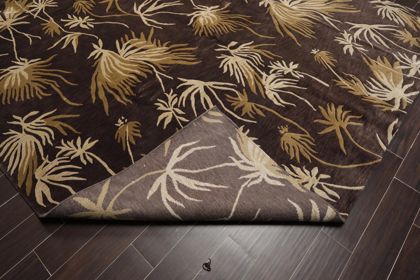 9' x 12'Tibetan Hand Knotted Botanical Designer Wool Modern Area Rug Coffee