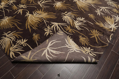 9' x 12'Tibetan Hand Knotted Botanical Designer Wool Modern Area Rug Coffee