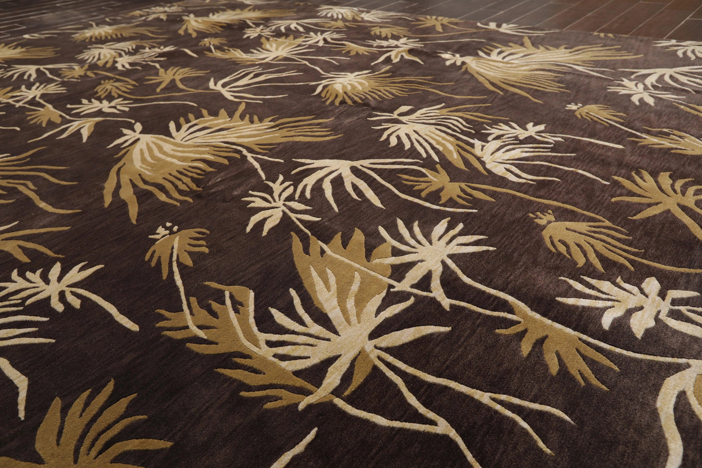 9' x 12'Tibetan Hand Knotted Botanical Designer Wool Modern Area Rug Coffee