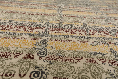 8x10 Ivory, Blue Hand Knotted 100% Wool Peshawar Transitional Oriental Area Rug