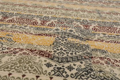 8x10 Ivory, Blue Hand Knotted 100% Wool Peshawar Transitional Oriental Area Rug