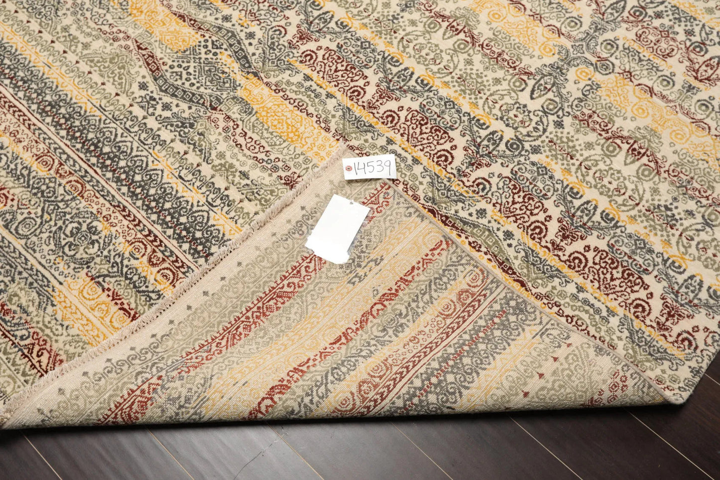 8x10 Ivory, Blue Hand Knotted 100% Wool Peshawar Transitional Oriental Area Rug