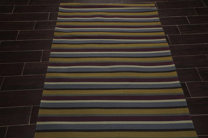 4' x 6' Contemporary 100% Wool Flatweave Area Rug Blue