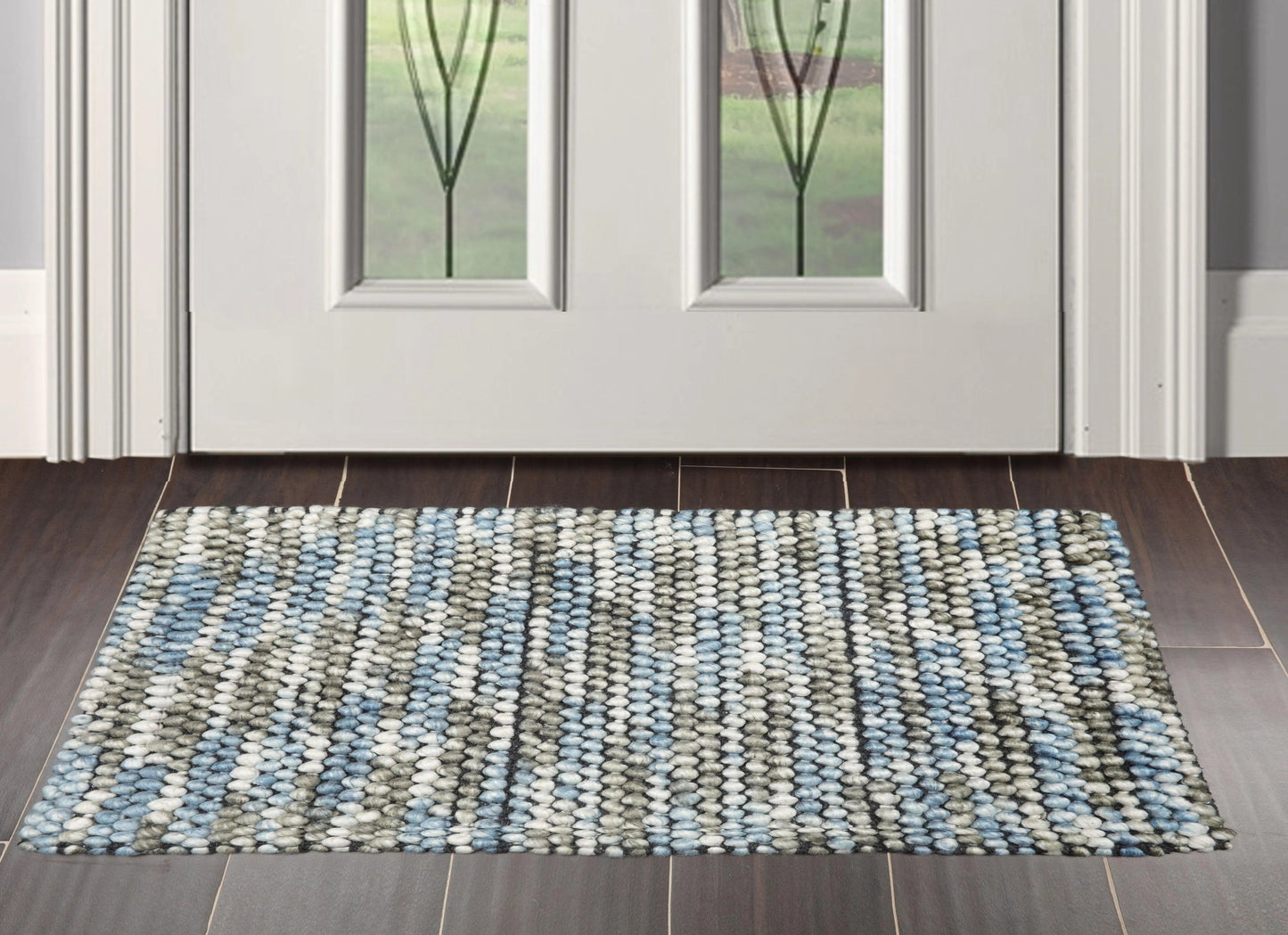 Multi Size Gray, Ivory Handmade Polyester Braided Mat Oriental Area Rug