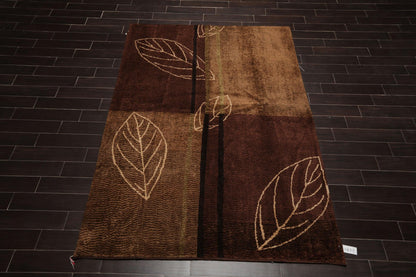 6'1" x 8'11" Hand Knotted Wool Authentic Turkish Modern Oriental Area Rug Brown