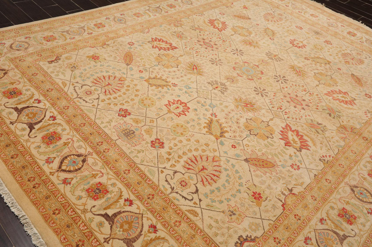 9'1"x 11'10" Hand Knotted Wool PakPersian 16/18 300 KPSI Oriental Area Rug Beige