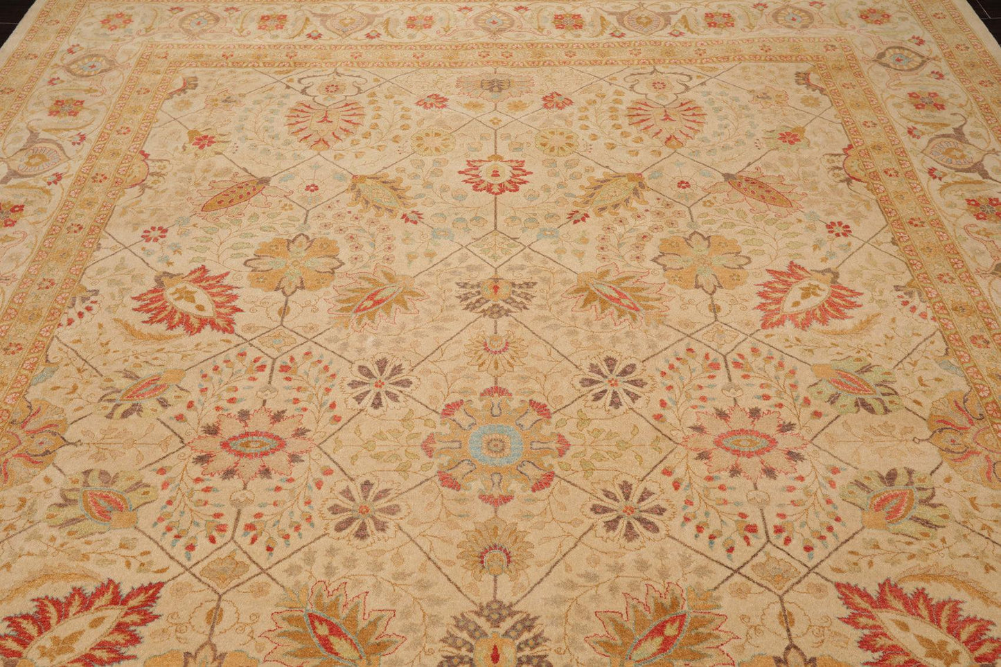 9'1"x 11'10" Hand Knotted Wool PakPersian 16/18 300 KPSI Oriental Area Rug Beige