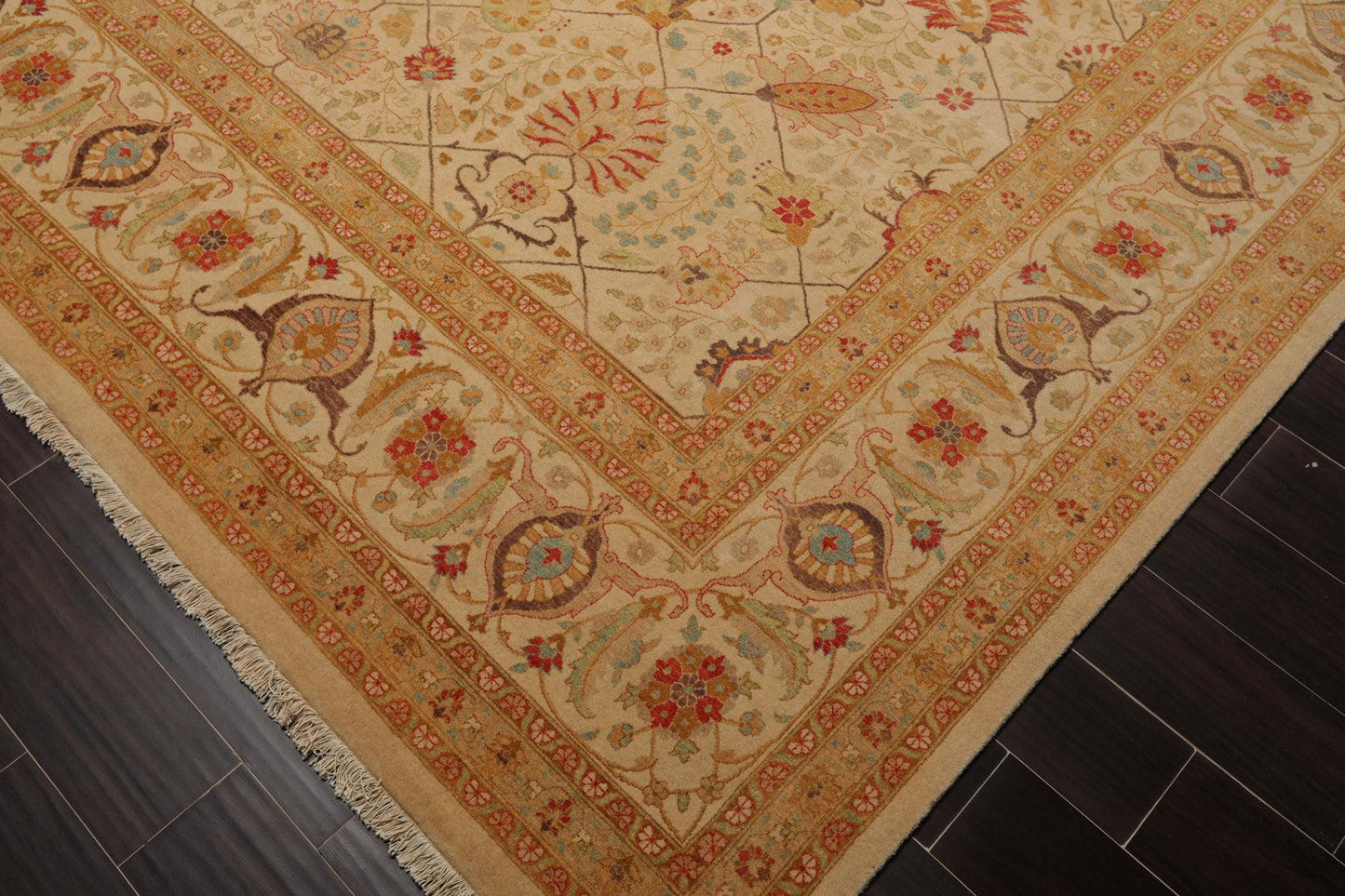 9'1"x 11'10" Hand Knotted Wool PakPersian 16/18 300 KPSI Oriental Area Rug Beige