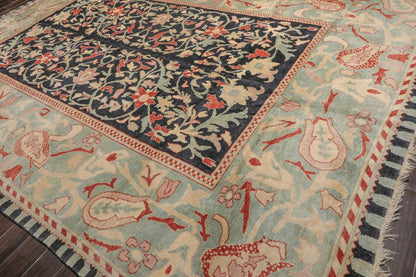 10x14 Black, Pale Aqua Hand Knotted Turkish Oushak 100% Wool Traditional Oriental Area Rug