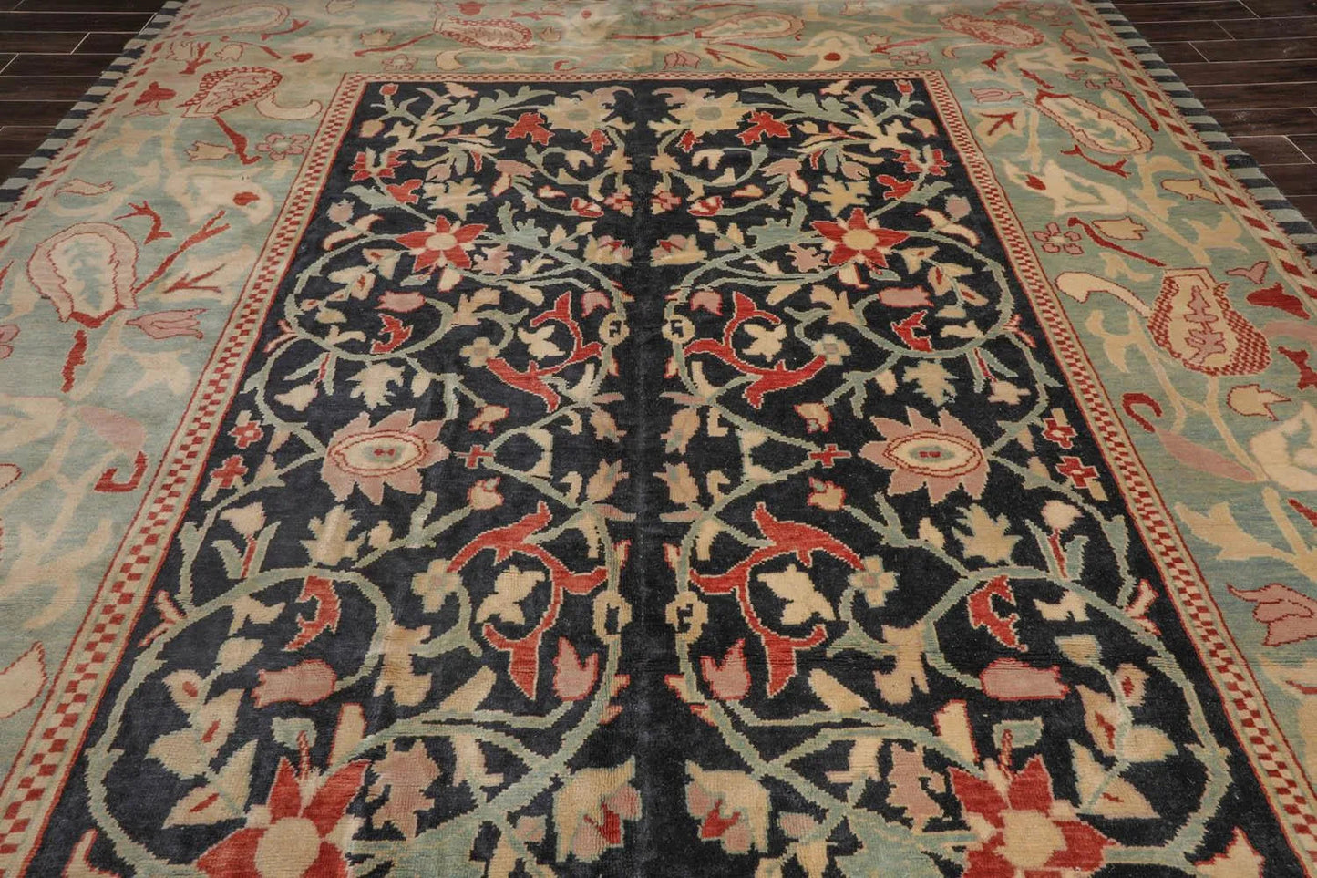 10x14 Black, Pale Aqua Hand Knotted Turkish Oushak 100% Wool Traditional Oriental Area Rug