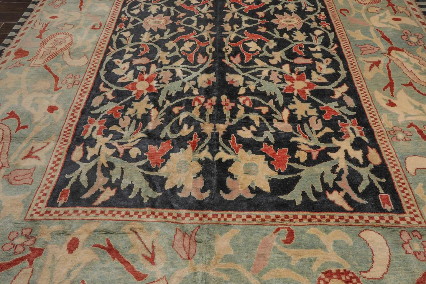 10x14 Black, Pale Aqua Hand Knotted Turkish Oushak 100% Wool Traditional Oriental Area Rug