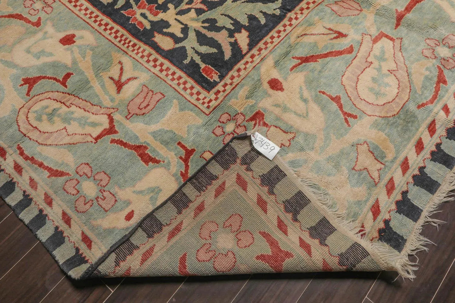 10x14 Black, Pale Aqua Hand Knotted Turkish Oushak 100% Wool Traditional Oriental Area Rug