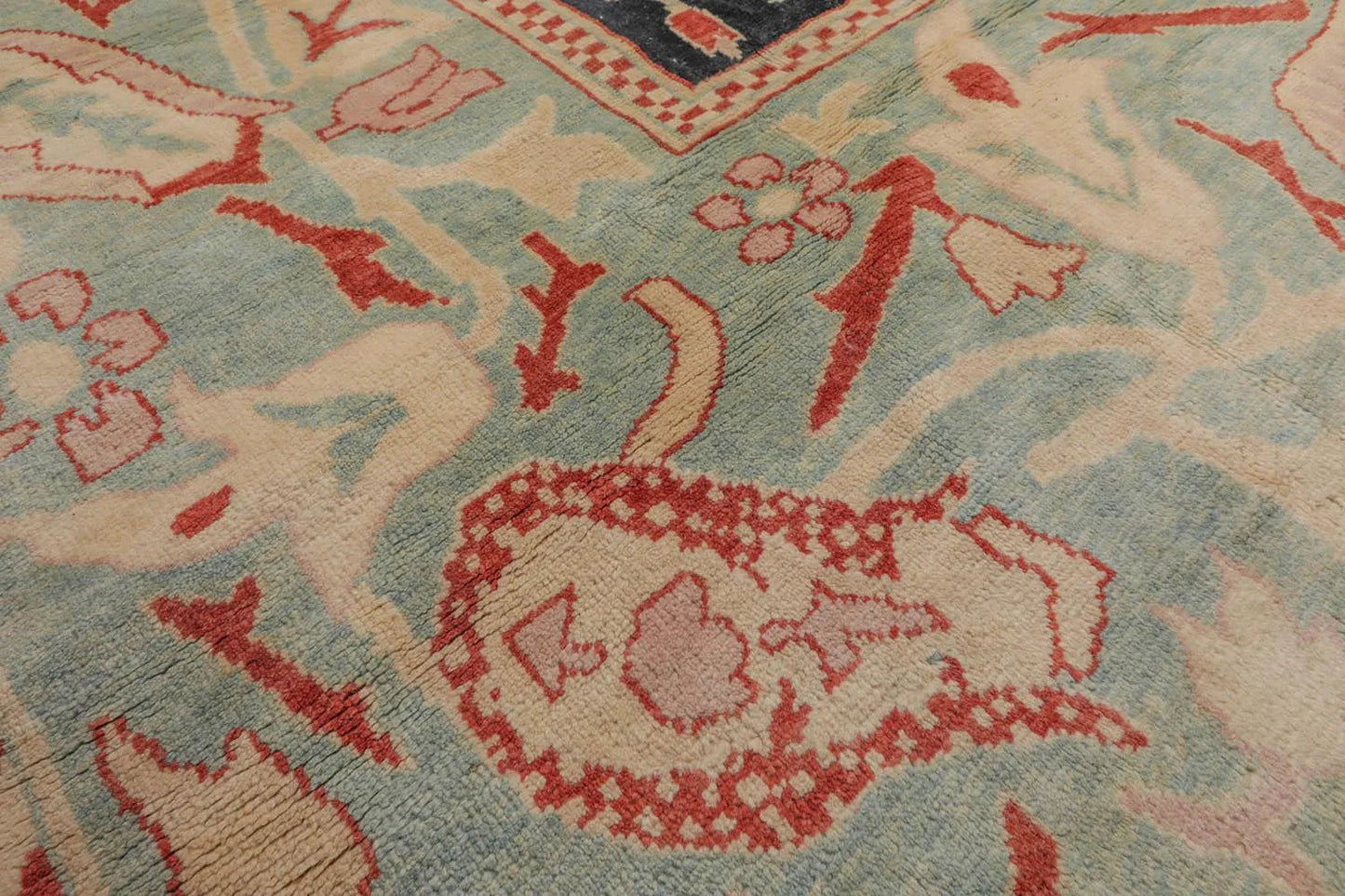 10x14 Black, Pale Aqua Hand Knotted Turkish Oushak 100% Wool Traditional Oriental Area Rug