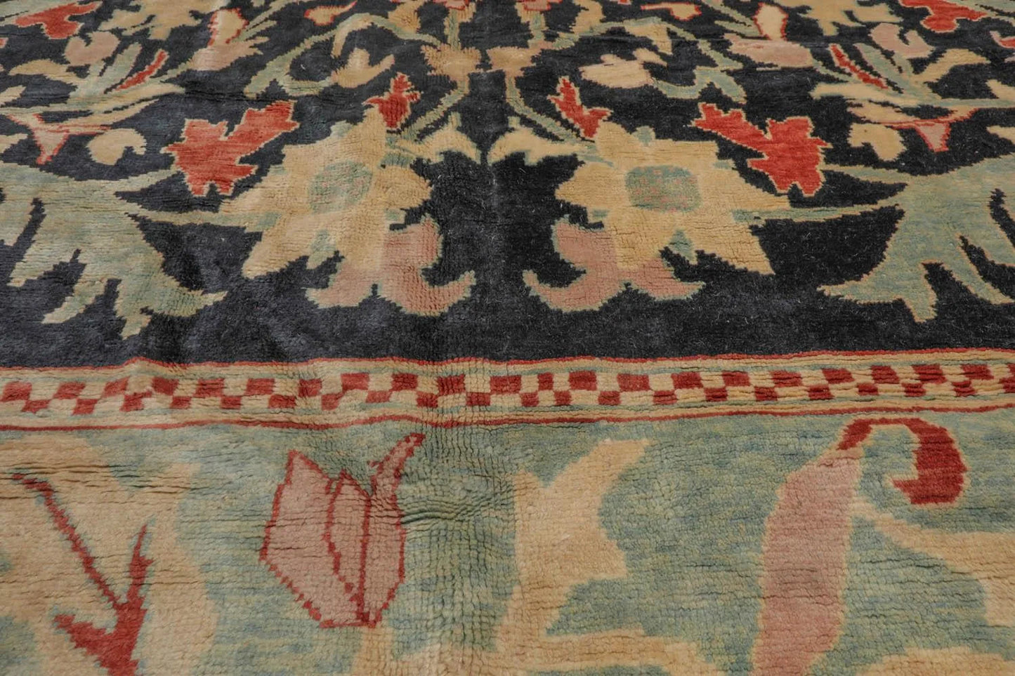 10x14 Black, Pale Aqua Hand Knotted Turkish Oushak 100% Wool Traditional Oriental Area Rug