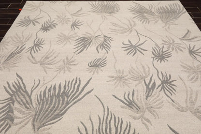 8' x 10' Hand Knotted Tibetan Wool Floral Transitional Area Rug Oatmeal Gray