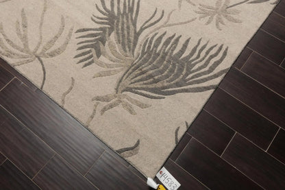 8' x 10' Hand Knotted Tibetan Wool Floral Transitional Area Rug Oatmeal Gray