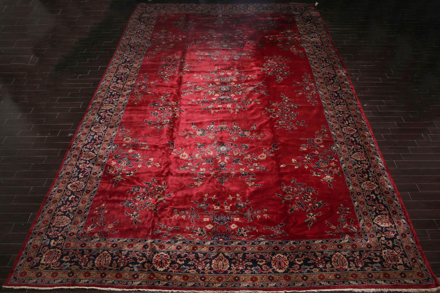 14'x24'11" Burgundy Vintage Saroukk Palace Hand Knotted 100% Wool Oriental Area Rug