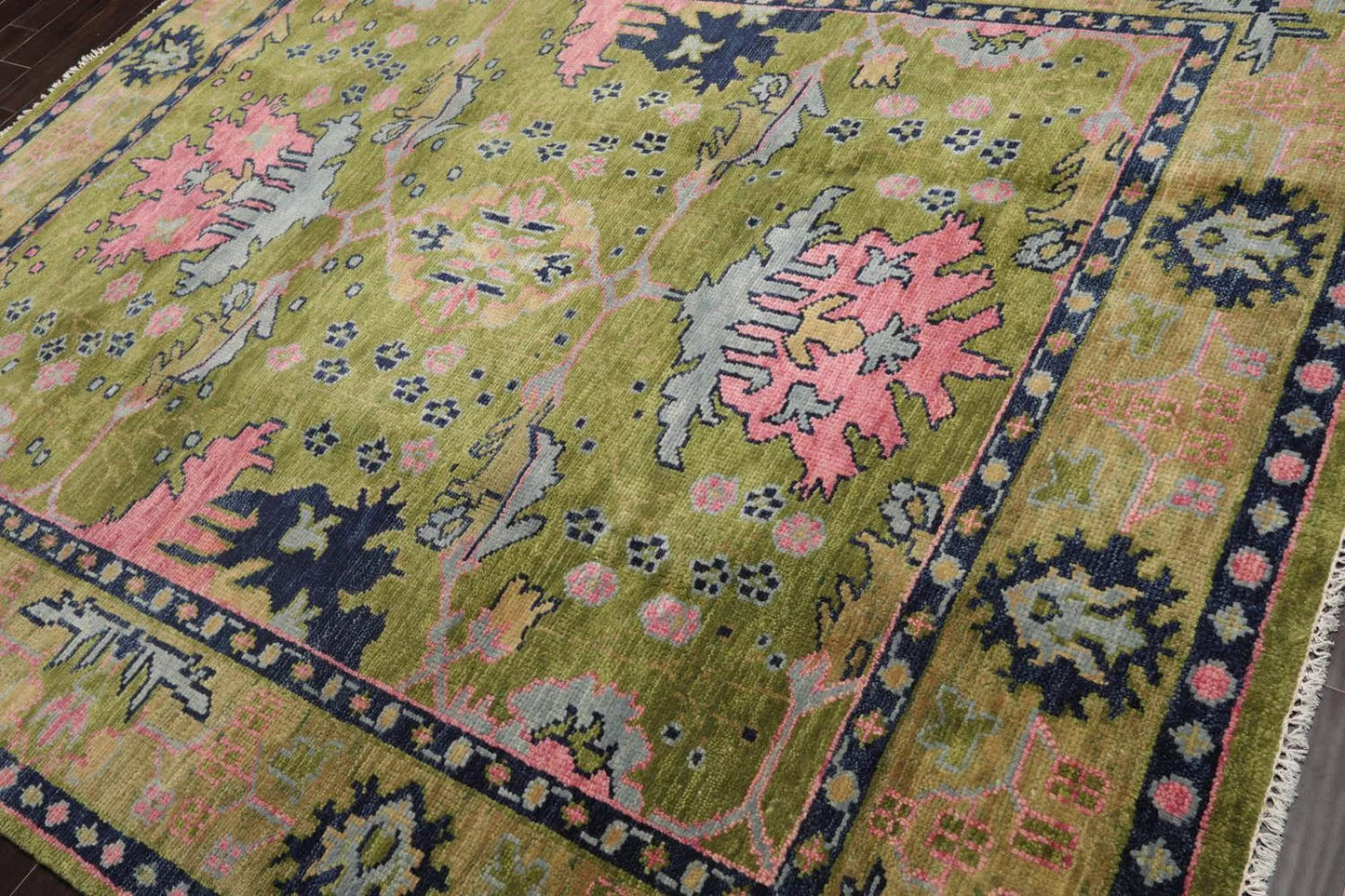 Multi Sizes Green, Pink Hand Knotted Muted Turkish Oushak 100% Wool Traditional Oriental Area Rug