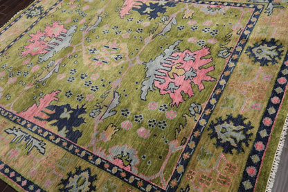 Multi Sizes Green, Pink Hand Knotted Muted Turkish Oushak 100% Wool Traditional Oriental Area Rug