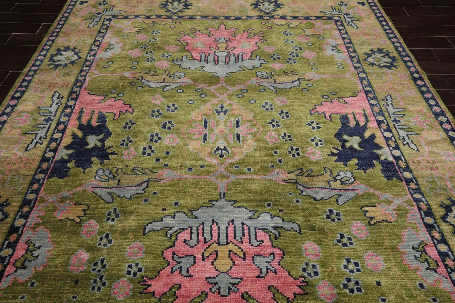 Multi Sizes Green, Pink Hand Knotted Muted Turkish Oushak 100% Wool Traditional Oriental Area Rug