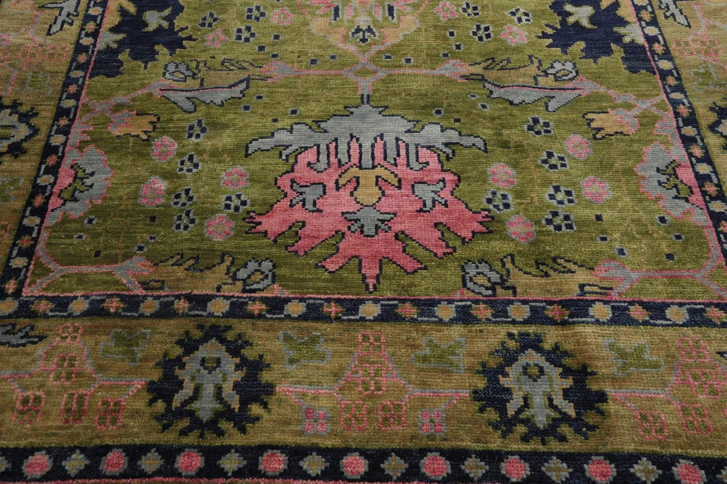 Multi Sizes Green, Pink Hand Knotted Muted Turkish Oushak 100% Wool Traditional Oriental Area Rug