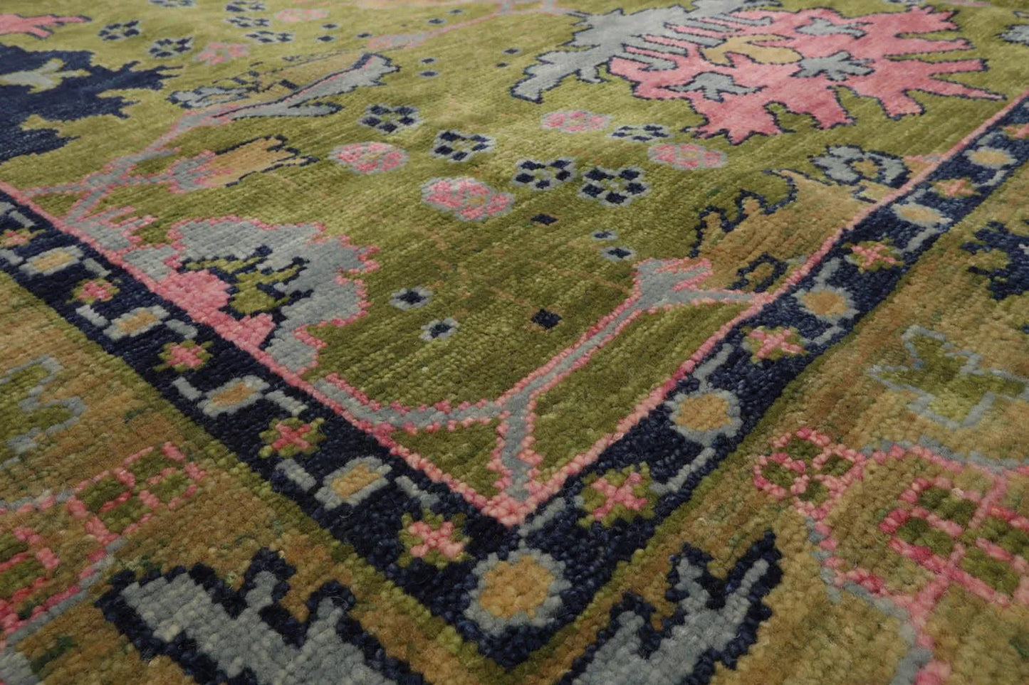 Multi Sizes Green, Pink Hand Knotted Muted Turkish Oushak 100% Wool Traditional Oriental Area Rug