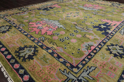 Multi Sizes Green, Pink Hand Knotted Muted Turkish Oushak 100% Wool Traditional Oriental Area Rug