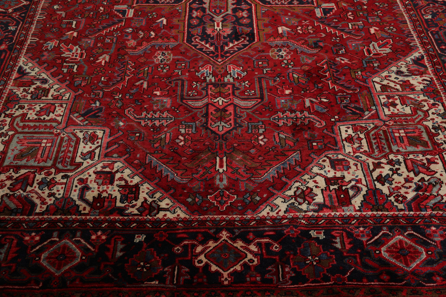 9'1" x 13'2" Masterpiece Hand Knotted Wool Authentic Herizz Oriental Area Rug Red with Orange Undertones