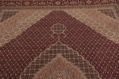 8x10 Red, Beige Hand Knotted Wool and Silk Fish Mahi Traditional 250 KPSI Oriental Area Rug