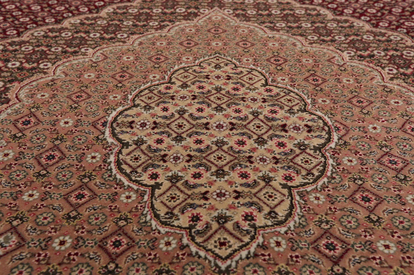 8x10 Red, Beige Hand Knotted Wool and Silk Fish Mahi Traditional 250 KPSI Oriental Area Rug