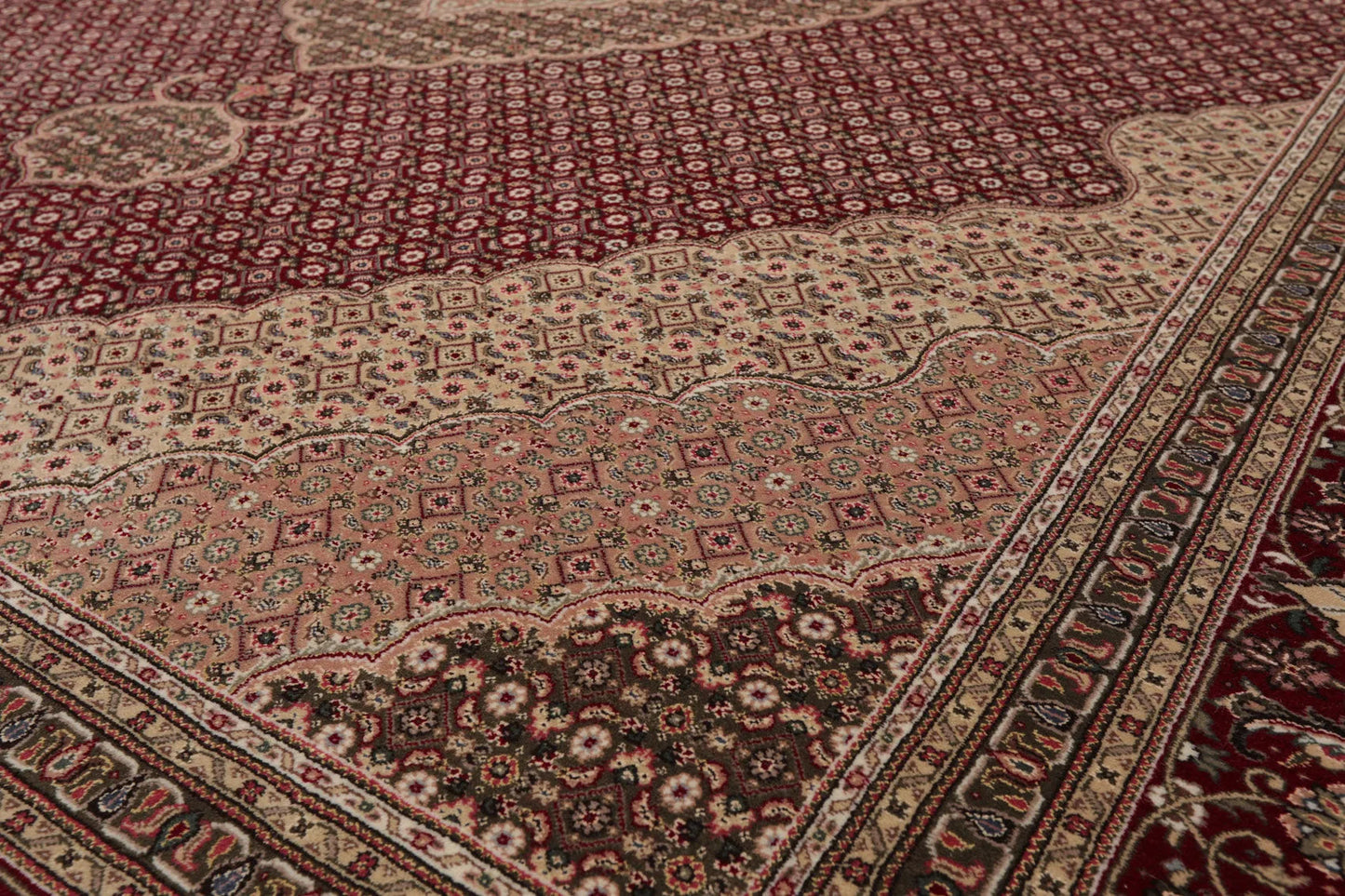 8x10 Red, Beige Hand Knotted Wool and Silk Fish Mahi Traditional 250 KPSI Oriental Area Rug