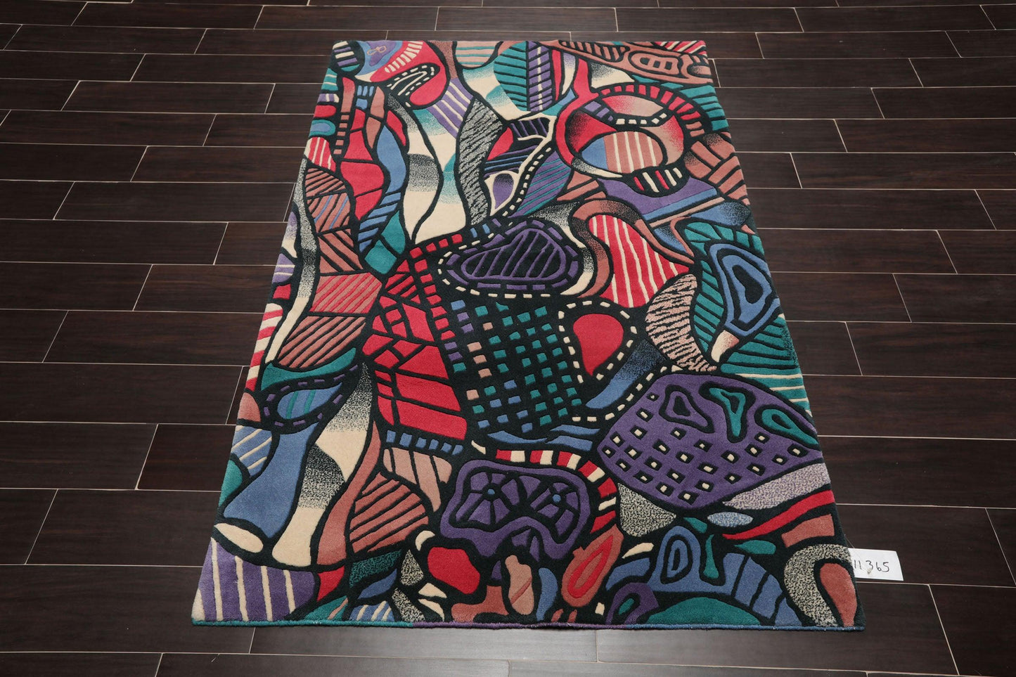 3'9" x 5'9" Hand Knotted Art Deco Mid Century Modern Wool Tibetan Area Rug Blue