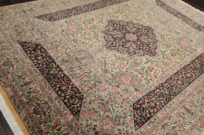 8'1"x 10'3" Hand Knotted Wool PakPersian 300 KPSI Area Rug Ivory Black Aqua