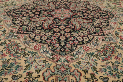 8'1"x 10'3" Hand Knotted Wool PakPersian 300 KPSI Area Rug Ivory Black Aqua