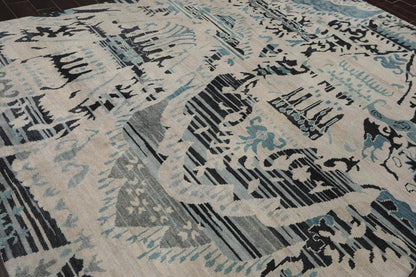 9x12 Hand Knotted Oushak 100% Wool Modern & Contemporary Oriental Area Rug Gray Beige, Charcoal Color