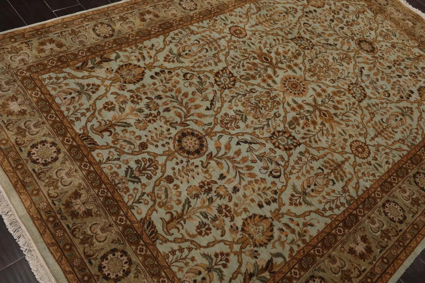 6' x 9' 1'' Hand Knotted 100% Wool Agra Traditional 250 KPSI Oriental Area Rug Aqua, Champagne Color