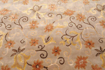 8'x9'7'' Hand Knotted Tibetan Wool & Silk Designer Boho Oriental Area Rug Beige