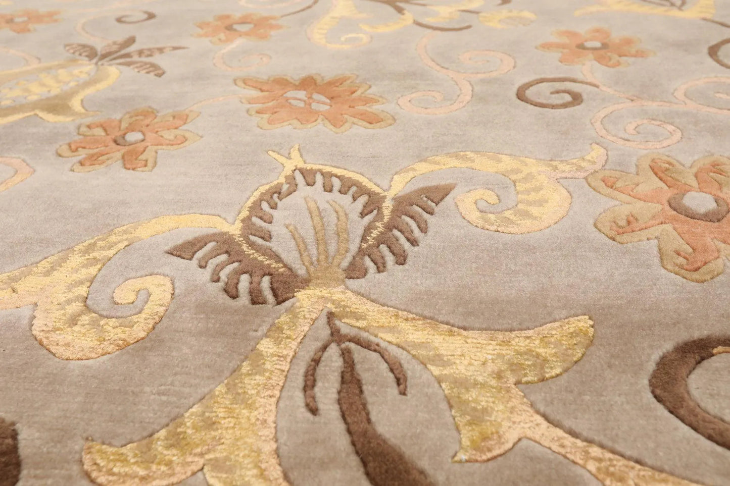 8'x9'7'' Hand Knotted Tibetan Wool & Silk Designer Boho Oriental Area Rug Beige