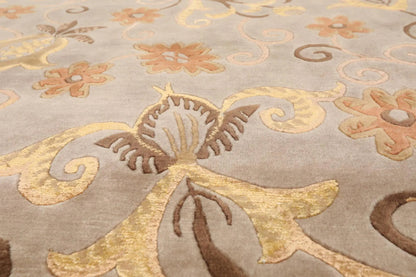 8'x9'7'' Hand Knotted Tibetan Wool & Silk Designer Boho Oriental Area Rug Beige