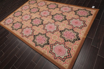 6'1" x 9'3" Hand Woven Wool Classic French Aubusson Needlepoint Area Rug Rose