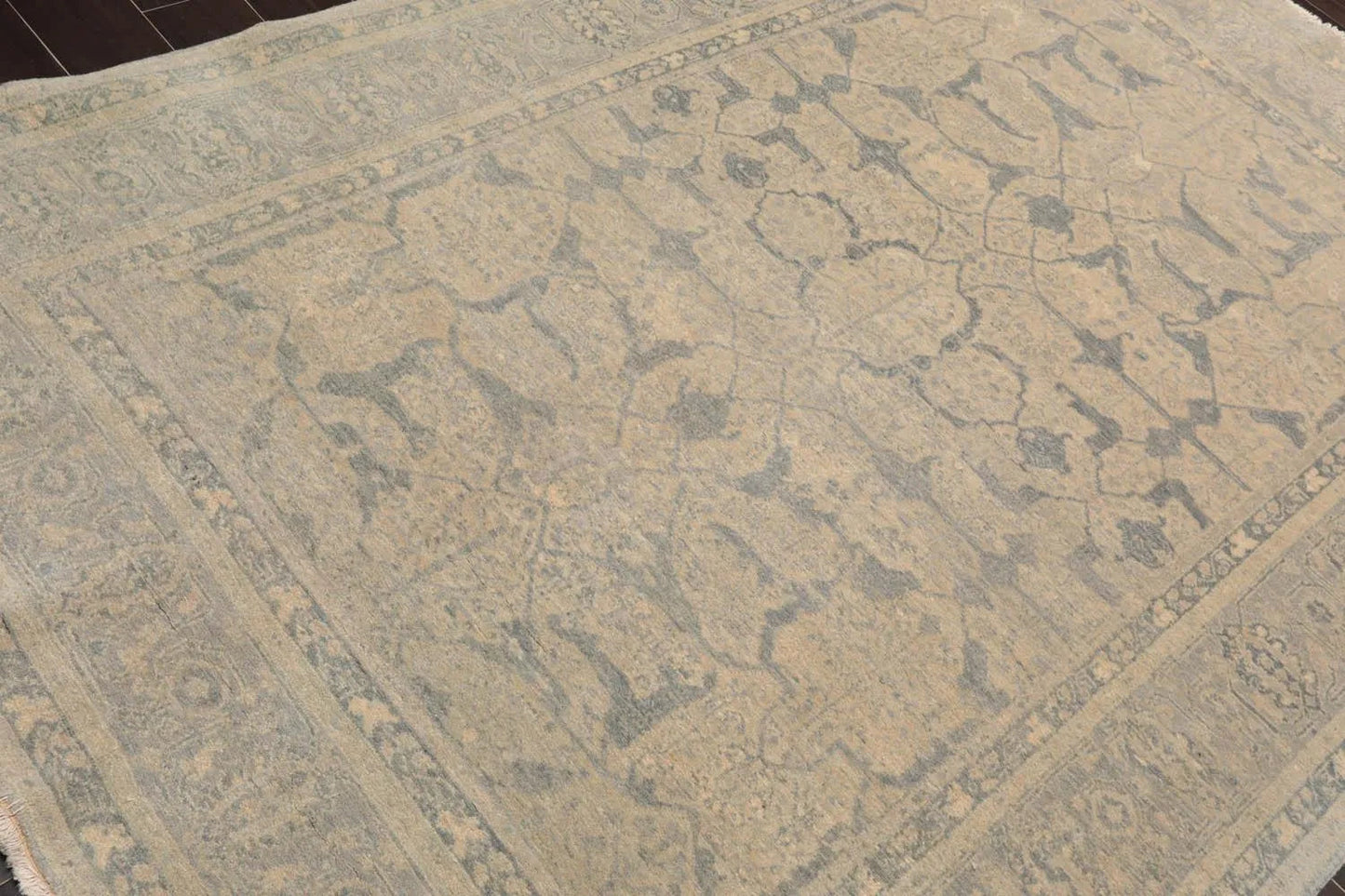 5'11''x8'11'' Hand Knotted Tibetan 100% Wool Tibetan Transitional Oriental Area Rug Beige, Gray Color