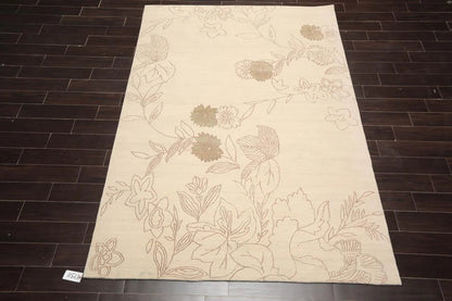 6' x 9' Hand Knotted Tamarian 100% Wool Tibetan Transitional Oriental Area Rug Ivory, Olive Green Color