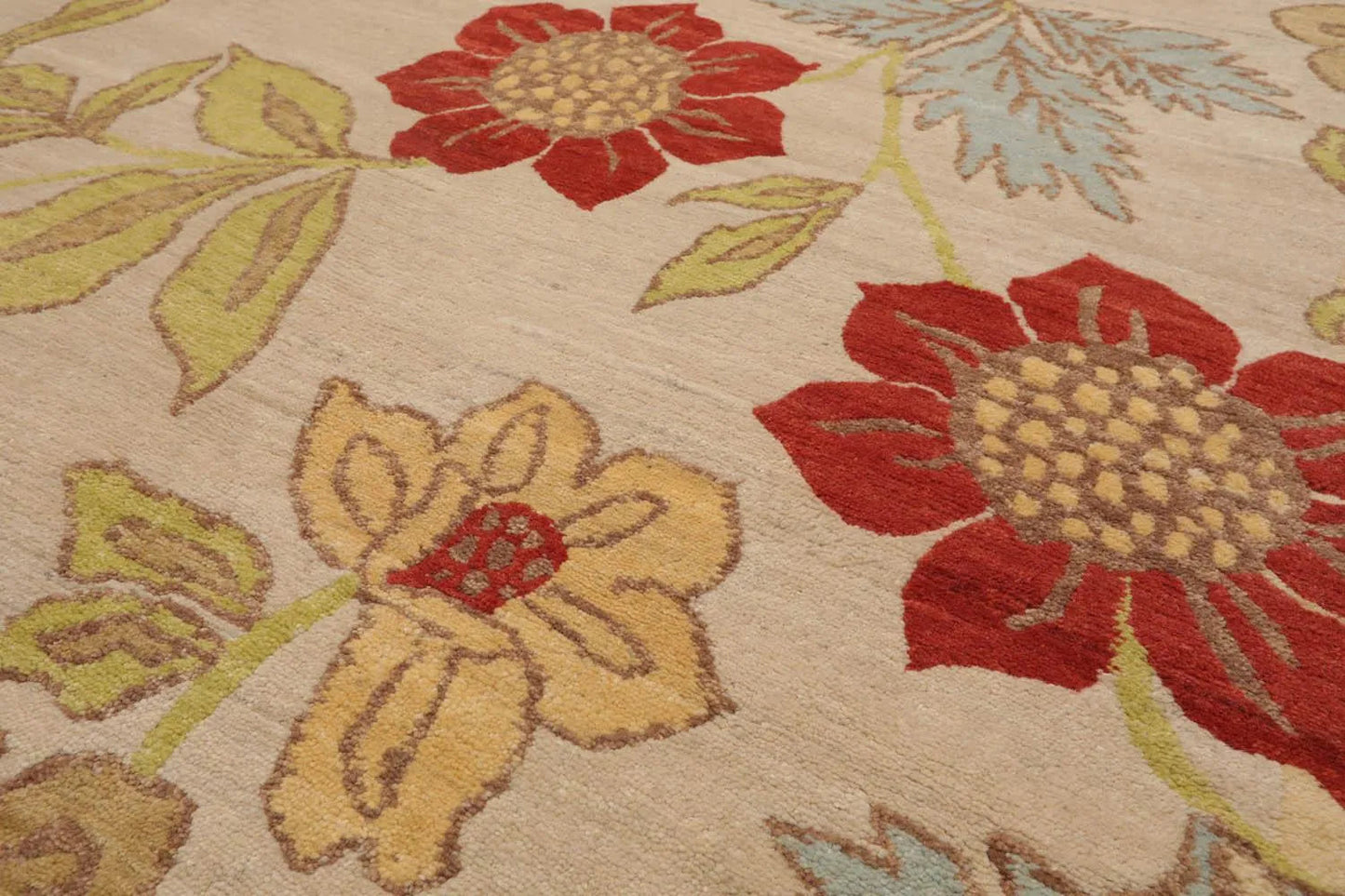 5'6''x8'6'' Hand Knotted Tibetan 100% Wool Transitional Oriental Area Rug Beige, Lime Color