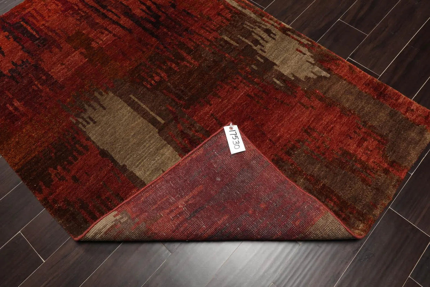 4'x5'10'' Hand Knotted Tibetan 100% Wool Abstract Modern & Contemporary Oriental Area Rug Rust, Olive Color