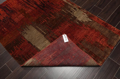 4'x5'10'' Hand Knotted Tibetan 100% Wool Abstract Modern & Contemporary Oriental Area Rug Rust, Olive Color
