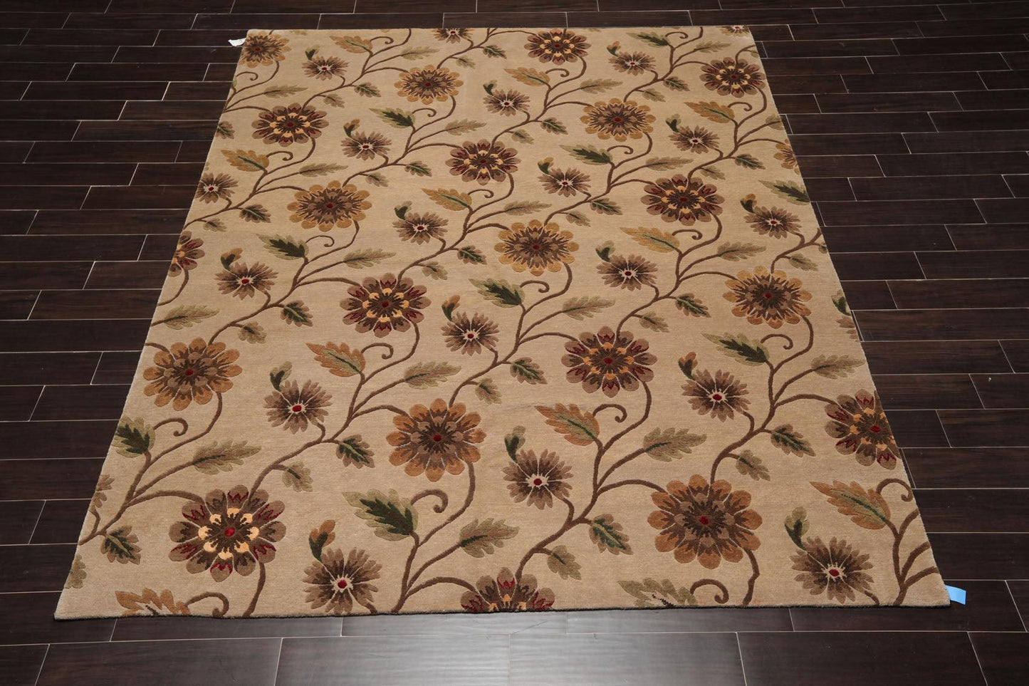 7'10" x 9'11" Hand Knotted Tibetan Wool & Silk Transitional Area Rug Tan