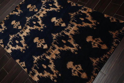 4'1''x6' Hand Knotted Tibetan Wool and Bamboo Silk Tibetan Traditional Oriental Area Rug Navy, Beige Color