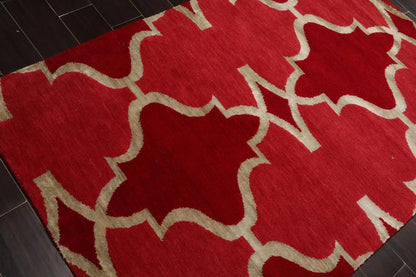 4'1''x6'1'' Hand Knotted Tibetan Wool and Bamboo Silk Kalaty Transitional  Oriental Area Rug Raspberry,Red Color