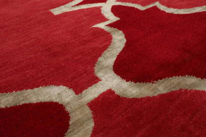 4'1''x6'1'' Hand Knotted Tibetan Wool and Bamboo Silk Kalaty Transitional  Oriental Area Rug Raspberry,Red Color