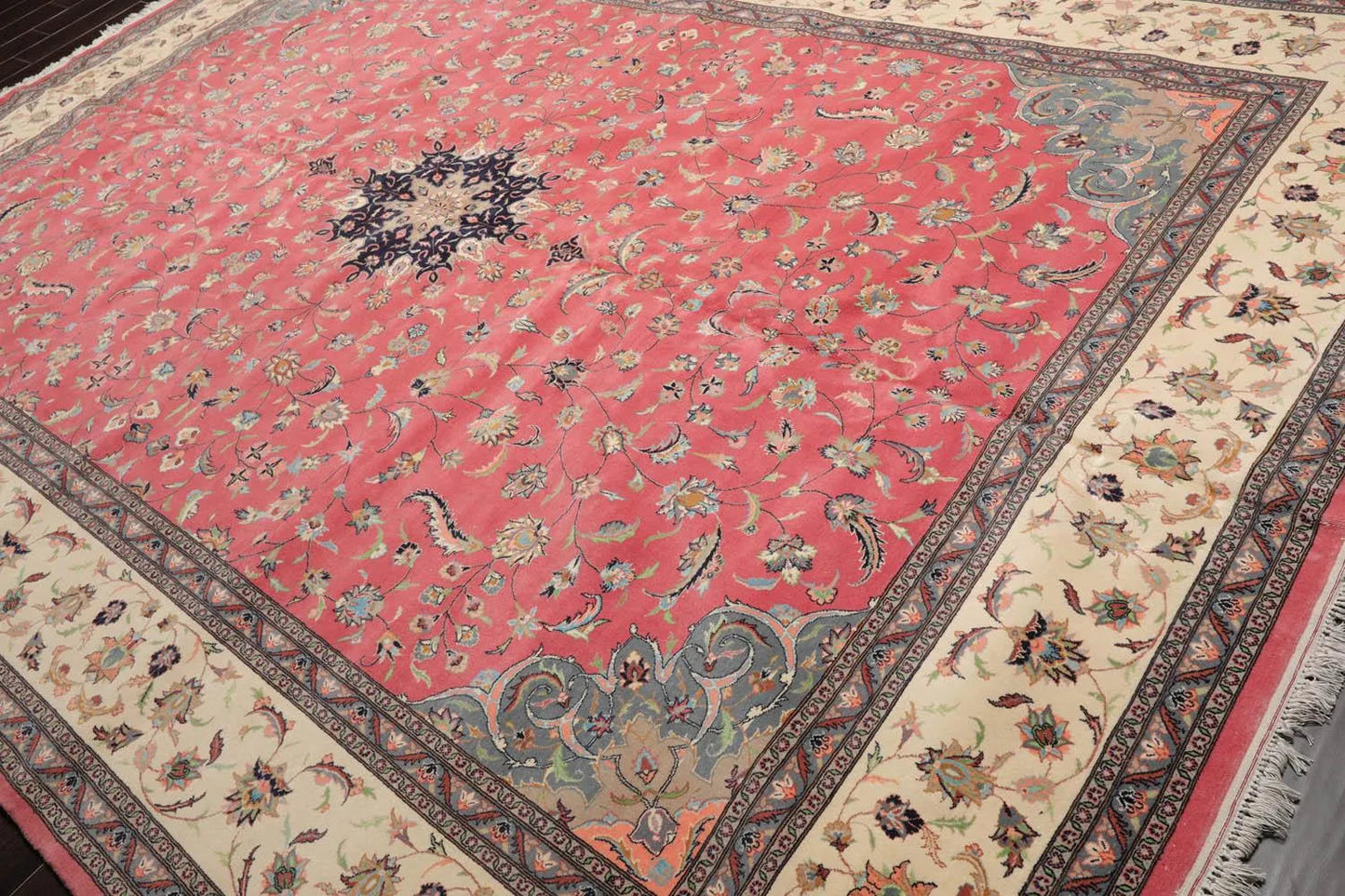 9'x13' Hand Knotted 100% Wool Nain Traditional Oriental Area Rug Raspberry, Ivory Color